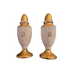 Mid Century Gold and White Salt and Pepper Shakers